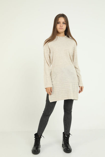 Women's Bead Detail Long Sweater by Memnu - MEWS339