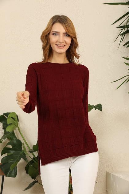 Women's Textured Detail Sweater by Memnu - MEWS389