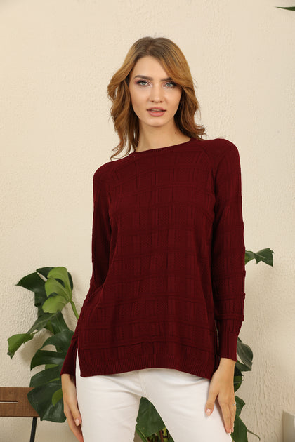 Women's Textured Detail Sweater by Memnu - MEWS389