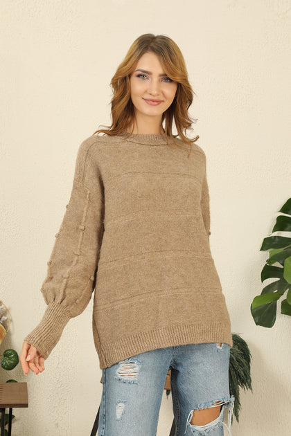 Women's Textured Detail Sweater by Memnu - MEWS384