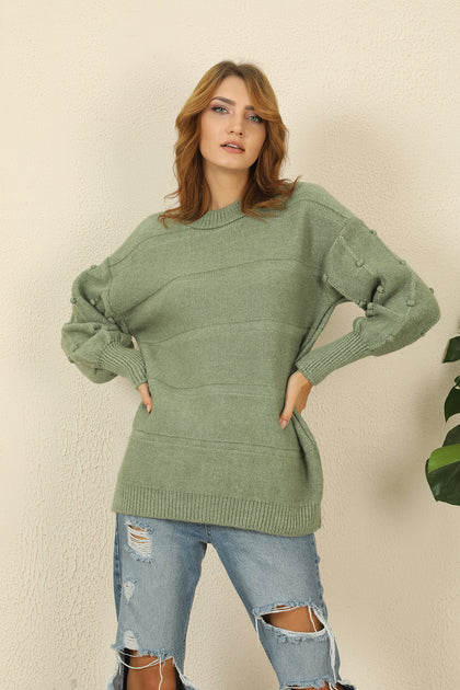 Women's Textured Detail Sweater by Memnu - MEWS385