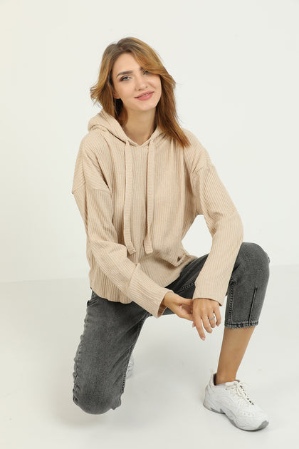 Women's Textured Detail Hooded Sweater by Memnu - MEWS395