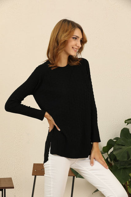 Women's Textured Detail Sweater by Memnu - MEWS402