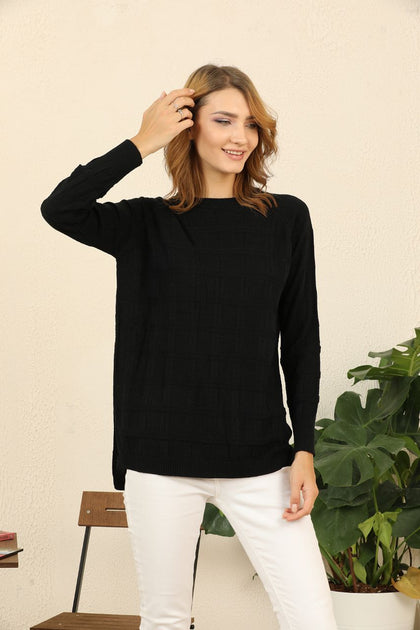 Women's Textured Detail Sweater by Memnu - MEWS404