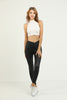 Women's PU Leather Overlap Waist Detail Leggings - WAL79