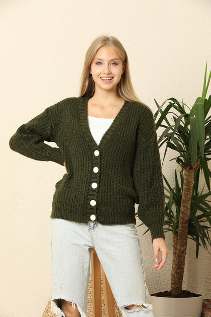 Women's Knitted Cardigan Button Detail by Memnu - MEWS405