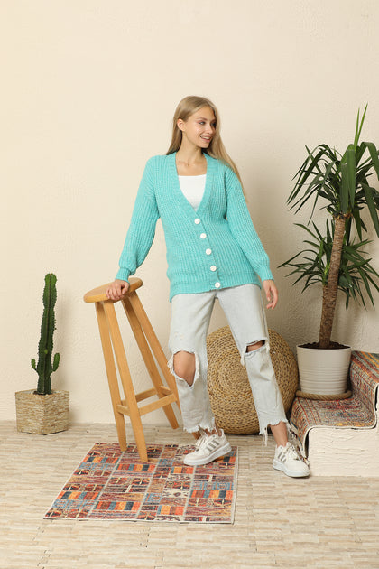 Women's Knitted Cardigan Button Detail by Memnu - MEWS407