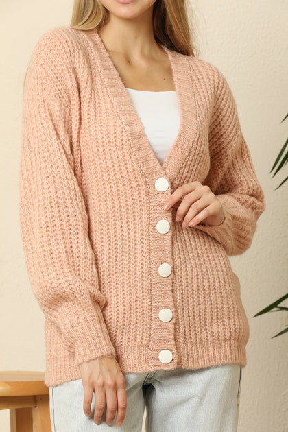 Women's Knitted Cardigan Button Detail by Memnu - MEWS408