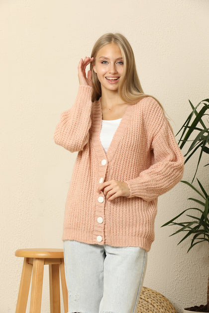 Women's Knitted Cardigan Button Detail by Memnu - MEWS408