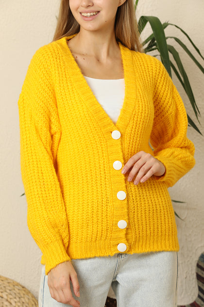 Women's Knitted Cardigan Button Detail by Memnu - MEWS409