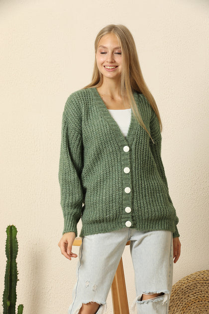 Women's Knitted Cardigan Button Detail by Memnu - MEWS411