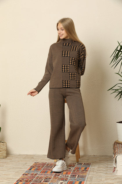 Womens 2 Piece Knitted Pattern Co Ord Set WTWCD135