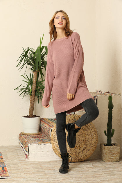 Women's Round Neck Long Sweater by Memnu - MEWS414