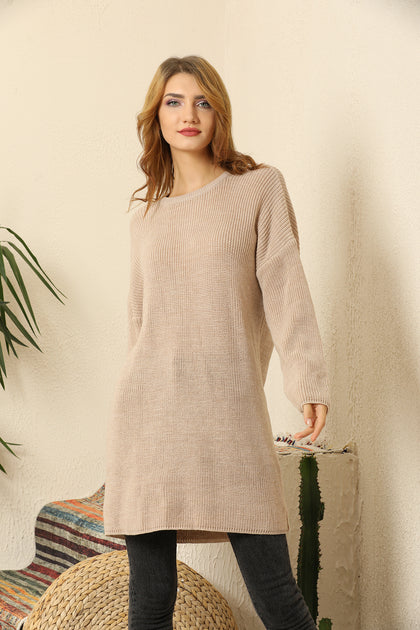 Women's Round Neck Long Sweater by Memnu - MEWS415