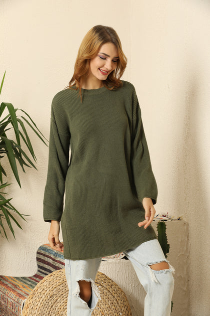 Women's Round Neck Long Sweater by Memnu - MEWS426