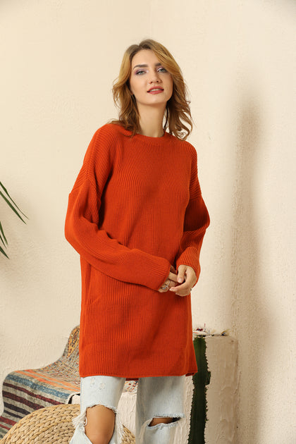 Women's Round Neck Long Sweater by Memnu - MEWS421