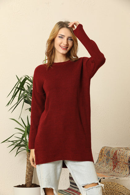 Women's Round Neck Long Sweater by Memnu - MEWS428