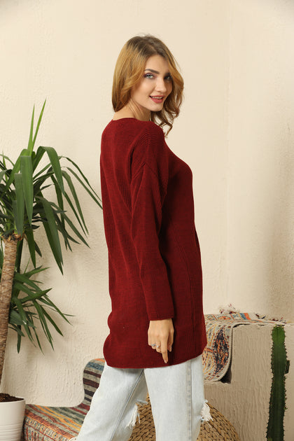 Women's Round Neck Long Sweater by Memnu - MEWS428