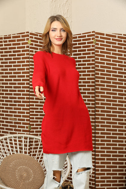 Women's Round Neck Long Sweater by Memnu - MEWS431