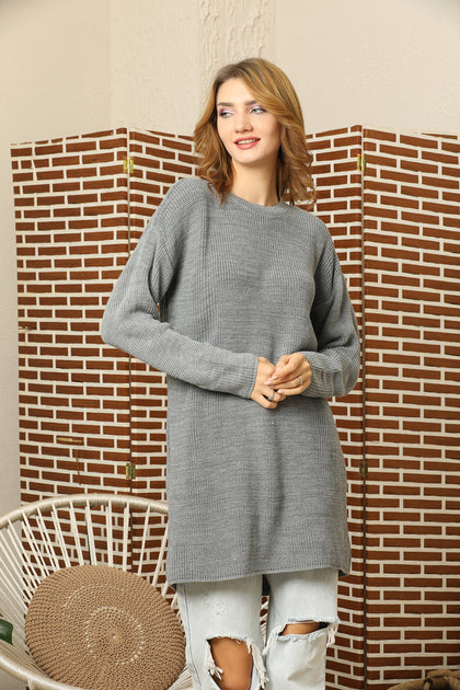 Women's Round Neck Long Sweater by Memnu - MEWS429