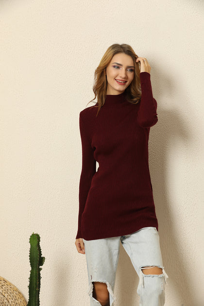 Women's High Neck Long Sweater by Memnu - MEWS434