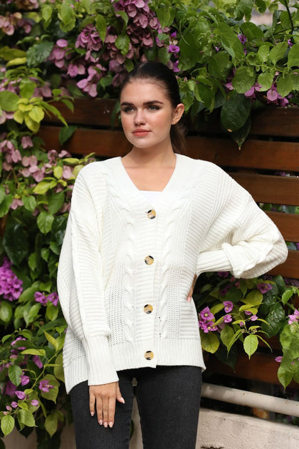 Women's Knitted Oversized Cable Knit Detail by Memnu - MEWS480