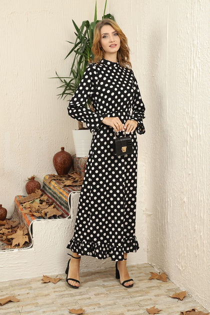 Women's Polka Dot Printed Maxi Dress - MWMSD87