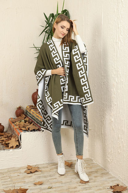 Womens Knitted Double Sided Poncho Coat WTWCC15