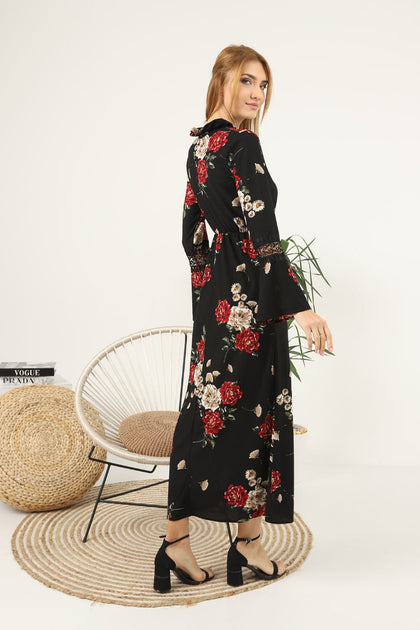 Women's Floral Printed Lace Detail Maxi Dress - MWMSD103