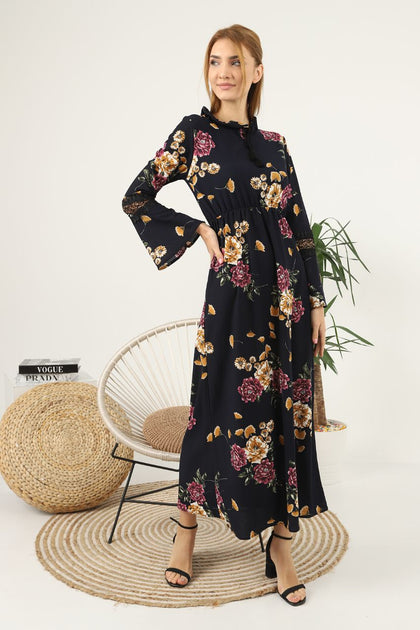 Women's Floral Printed Lace Detail Maxi Dress - MWMSD104