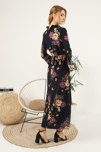 Women's Floral Printed Lace Detail Maxi Dress - MWMSD104