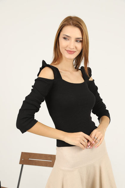 Women's Statement Sleeve Knit Detail Top - WST49