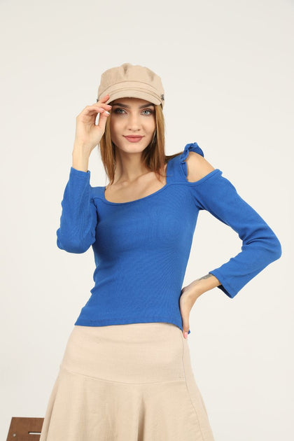 Women's Statement Sleeve Knit Detail Top - WST50