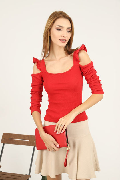 Women's Statement Sleeve Knit Detail Top - WST52