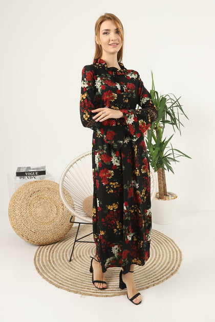 Women's Floral Printed Lace Detail Maxi Dress - MWMSD115