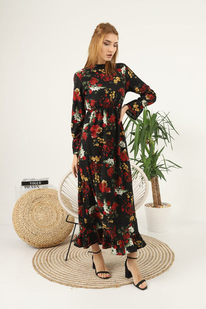 Women's Floral Printed Lace Detail Maxi Dress - MWMSD116