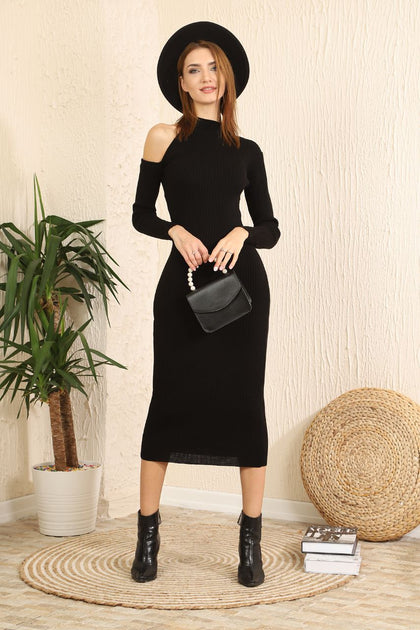 Womens Knitted High Neck Maxi Dress MEWKND96