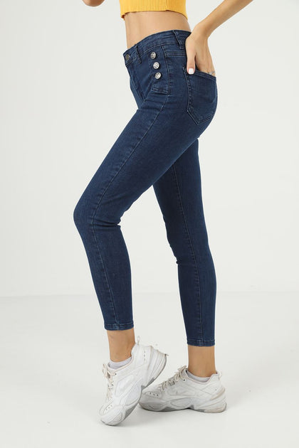 Womens Premium Button Detail Denim Jeans - WSSJN24