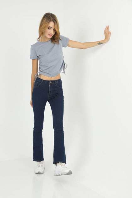 Womens Button Detail Flared Denim Jeans - WSSJN39