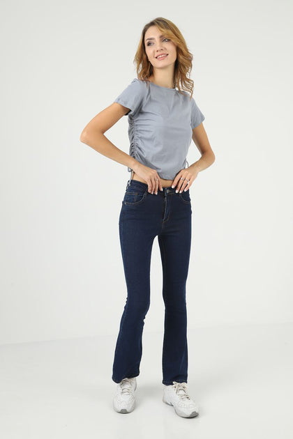 Womens Button Detail Flared Denim Jeans - WSSJN39