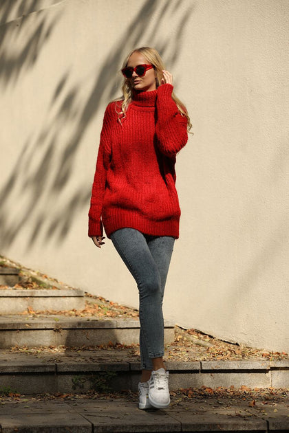 Women's High Neck Oversized Knitted Sweater by Memnu - MEWS506