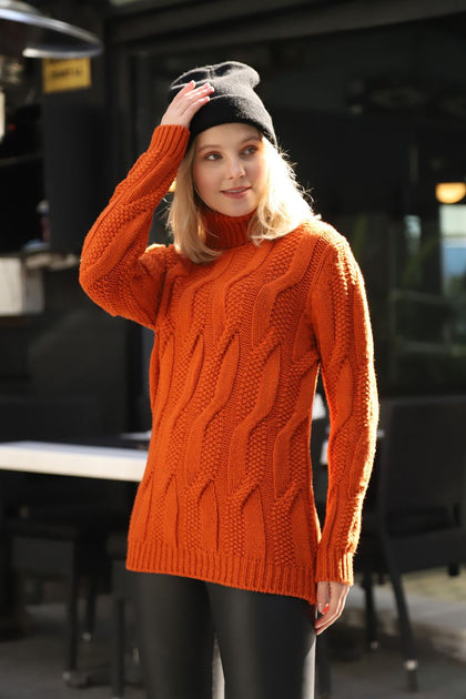 Women's High Neck Pattern Knitted Sweater by Memnu - MEWS520