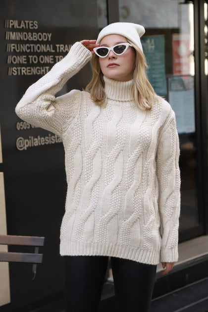 Women's High Neck Pattern Knitted Sweater by Memnu - MEWS521