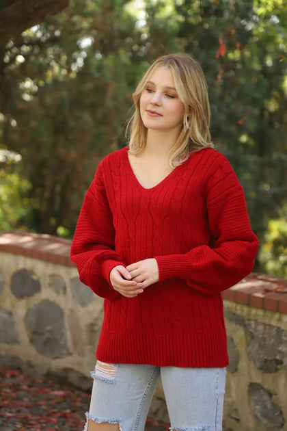 Women's Cable Knit Oversized Knitted Sweater by Memnu - MEWS532