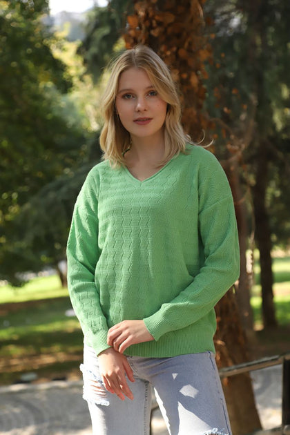 Women's Pattern Knitted Sweater by Memnu - MEWS538