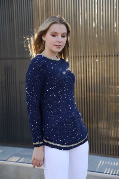 Women's Glitter Pattern Knitted Sweater by Memnu - MEWS544