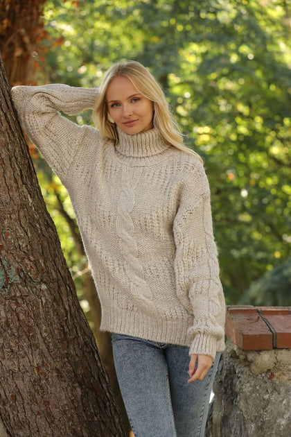 Women's High Neck Pattern Knitted Sweater by Memnu - MEWS546