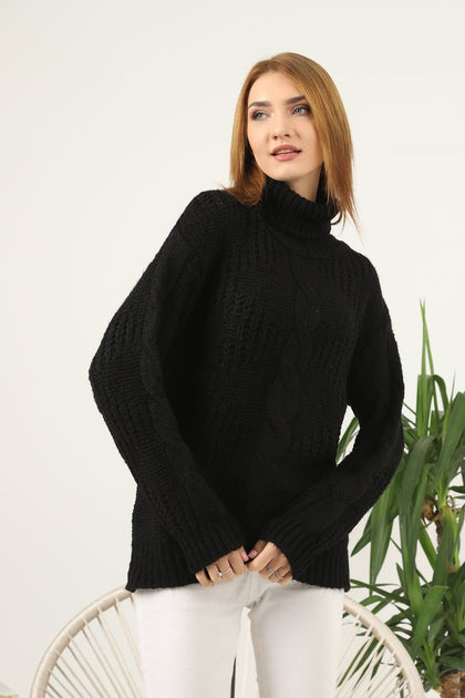 Women's High Neck Pattern Knitted Sweater by Memnu - MEWS561