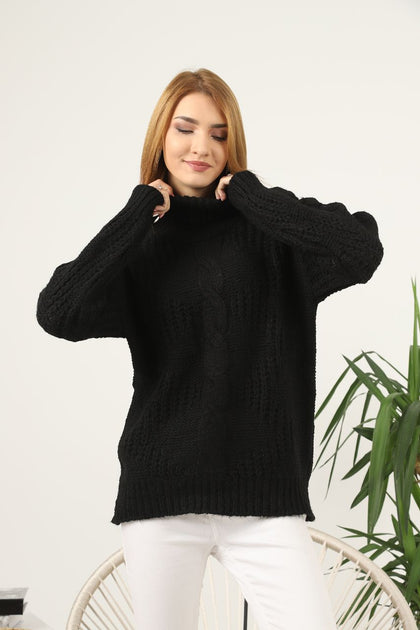 Women's High Neck Pattern Knitted Sweater by Memnu - MEWS561