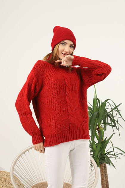 Women's High Neck Pattern Knitted Sweater by Memnu - MEWS562